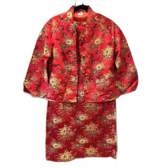 Vintage Red Satin Jacket and Dress - Size Small - Picture 1 of 6